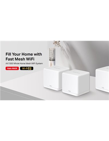 MERCUSYS Mesh WiFi 6 System Halo H60X, 1500Mbps Dual Band, 3τμχ, V.1.0