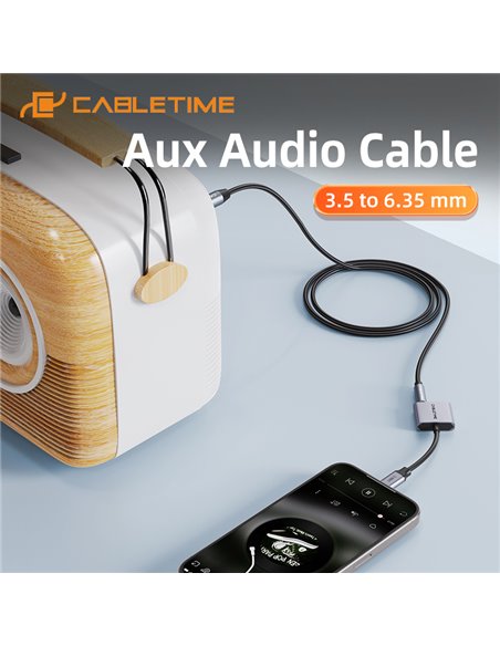 CABLETIME καλώδιο ήχου 3.5mm σε 6.35mm CT-AV321-H11G, 2m, μαύρο