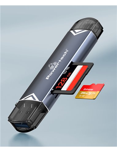 POWERTECH card reader PT-1343 για SD & micro SD, USB 3.2, 5Gbps, γκρι