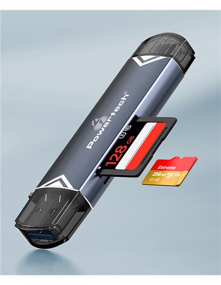 POWERTECH card reader PT-1343 για SD & micro SD, USB 3.2, 5Gbps, γκρι
