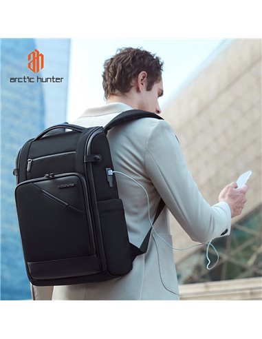 ARCTIC HUNTER τσάντα πλάτης B00675 με θήκη laptop 15.6", USB, 15L, μαύρη
