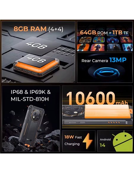 OUKITEL smartphone WP28E, 6.52", 4/64GB, 10600mAh, IP68/IP69K, μαύρο