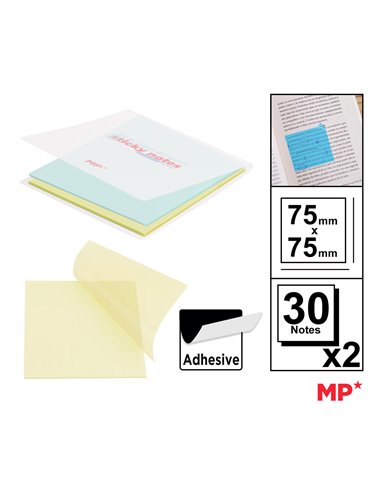 MP αυτοκόλλητα χαρτάκια σημειώσεων PN348-07, διάφανα, 75x75mm, 60τμχ