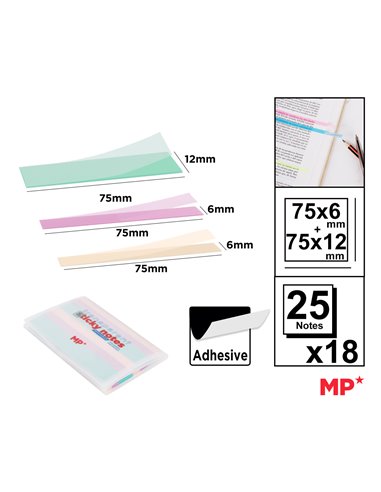 MP αυτοκόλλητα χαρτάκια σημειώσεων PN351-03, διάφανα, 75x12/6mm, 450τμχ