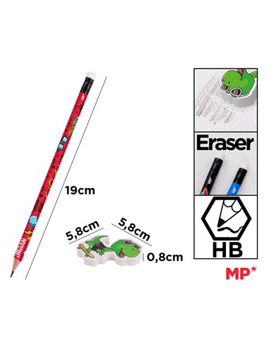 MP σετ ξύλινα μολύβια & γόμα Kid Skate PE356-03, εξάγωνα, HB, 5τμχ