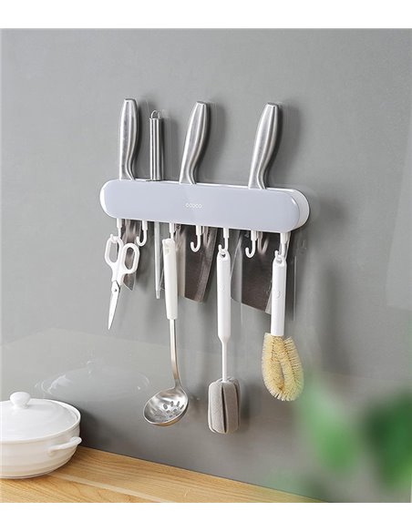 ECOCO κρεμάστρα κουζίνας E2027 με 7 γάντζους, 3.8x6x30cm, γκρι