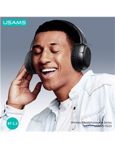 USAMS headphones YG23, ασύρματα & ενσύρματα, Φ40mm, 300mAh, μαύρα