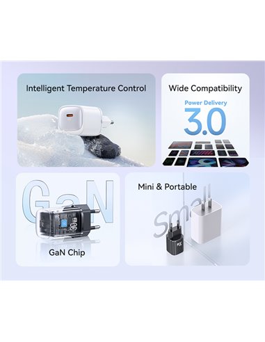 USAMS φορτιστής τοίχου US-CC251, USB-C, 30W, GaN, μαύρος