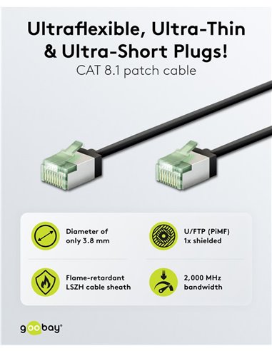GOOBAY καλώδιο δικτύου 74356, CAT 8.1 U/FTP, ultra slim, copper, 40Gbps, 5m, μαύρο