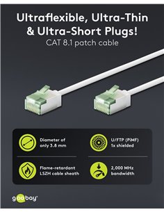 GOOBAY καλώδιο δικτύου 74361, CAT 8.1 U/FTP, ultra slim, copper, 40Gbps, 2m, λευκό