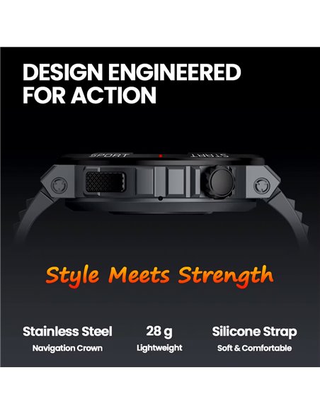 ZEBLAZE smartwatch Ares 3 Plus, heart rate, 1.43" AMOLED, IP68, μαύρο