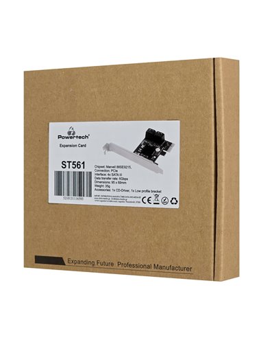 POWERTECH κάρτα επέκτασης PCIe σε 4x SATA III ST561, 6Gbps, 95x69mm