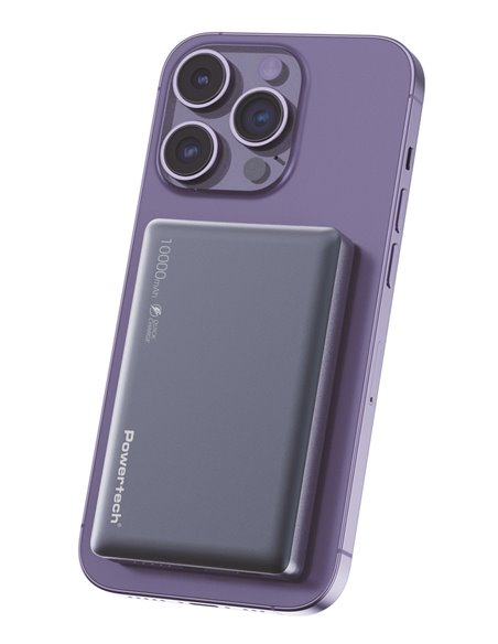 POWERTECH power bank PT-1377, 10000mah, magnetic wireless, 20W, γκρι