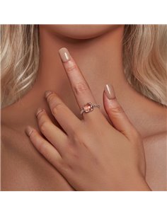 BAMOER δαχτυλίδι BSR598-E με ροζ διάφανο κρύσταλλο, ανοιγόμενο, ασήμι 925, ασημί