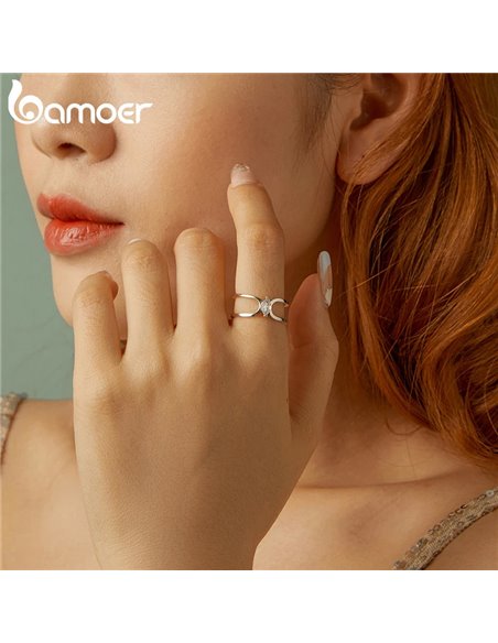 BAMOER δαχτυλίδι SCR1065-E με κυβική ζιρκόνια, ανοιγόμενο, ασήμι 925, ασημί