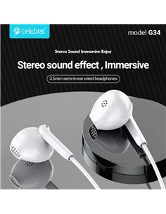 CELEBRAT earphones με μικρόφωνο G34, 3.5mm σύνδεση, 14mm, 1.2m, μαύρα