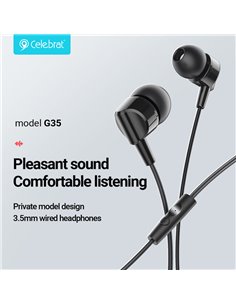CELEBRAT earphones με μικρόφωνο G35, 3.5mm σύνδεση, 10mm, 1.2m, μαύρα