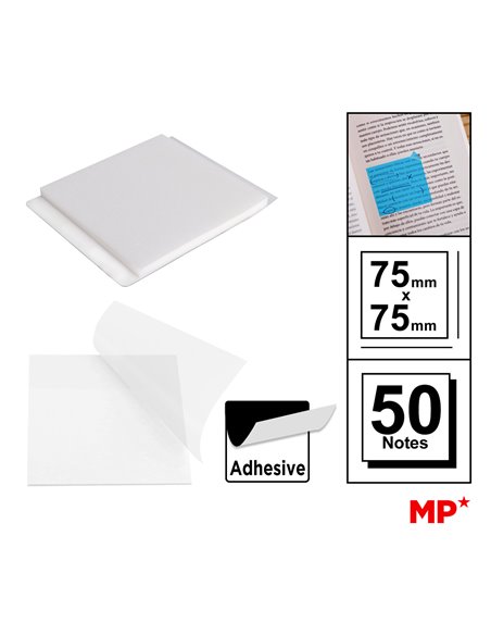 MP αυτοκόλλητα χαρτάκια σημειώσεων PN346-05, 75x75mm, διάφανα, 50τμχ
