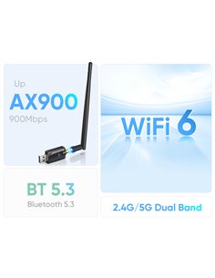 POWERTECH ασύρματος USB αντάπτορας δικτύου & Bluetooth 5.3 PT-1386, 900Mbps WiFi 6
