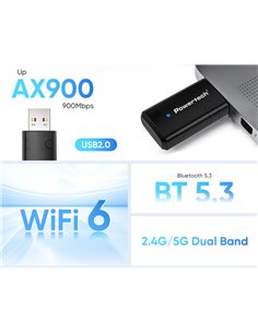 POWERTECH ασύρματος USB αντάπτορας δικτύου & Bluetooth 5.3 PT-1387, 900Mbps WiFi 6