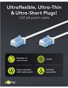 GOOBAY καλώδιο δικτύου 74244, CAT 6A U/UTP, ultra slim, copper, 500MHz, 0.15m, λευκό