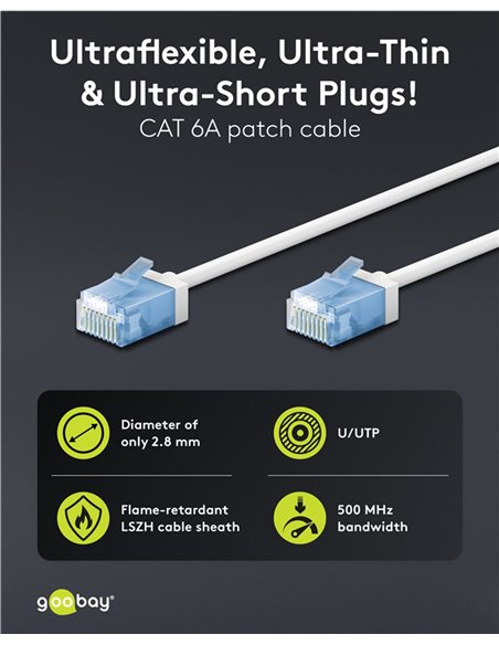 GOOBAY καλώδιο δικτύου 74288, CAT 6A U/UTP, ultra slim, copper, 500MHz, 3m, λευκό