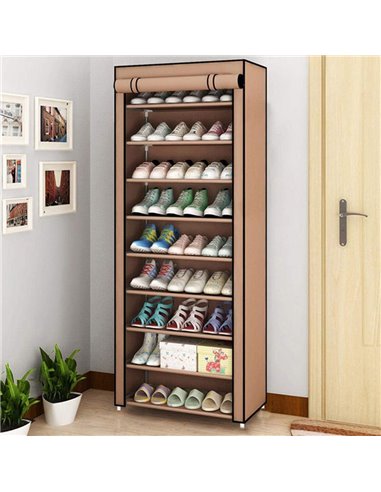 HOME USE υφασμάτινη παπουτσοθήκη HUH-0221 με 9 ράφια, 57x28x160cm, καφέ