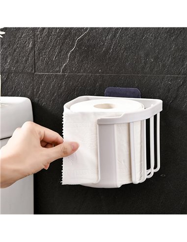 HOME USE επιτοίχια χαρτοθήκη μπάνιου HUH-0223 με αυτοκόλλητο, 11x14x13.5cm, λευκή