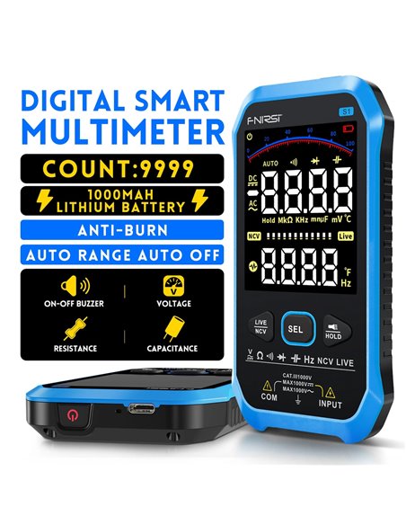 FNIRSI ψηφιακό πολύμετρο S1, 1000V AC/DC, NCV, RMS, επαναφορτιζόμενο