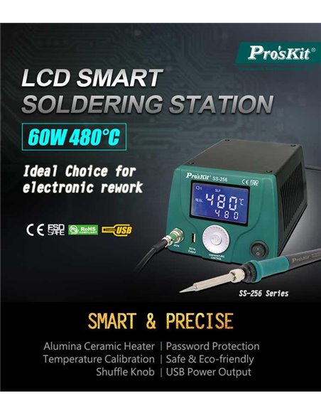PROSKIT σταθμός συγκόλλησης SS-256B με κολλητήρι, 60W, 200~480 °C