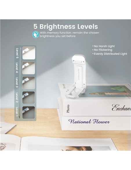 GLOCUSENT LED φακός διαβάσματος GLCSNTBL304, επαναφορτιζόμενος, έως 28lm, λευκός