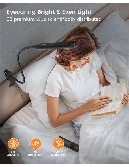 GLOCUSENT φωτιστικό γραφείου GLCSNTA1901 με κλιπ, τηλεχειριστήριο, έως 220lm, μαύρο