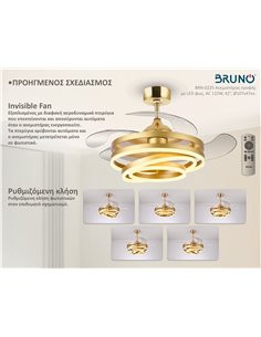 BRUNO BRN-0225 Ανεμιστήρας οροφής με LED φως, AC 122W, 42", O107x47εκ., χρυσός