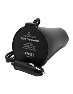POWERTECH inverter αυτοκινήτου PTL-022, 150W, 12V DC σε 220V AC, με USB/USB-C