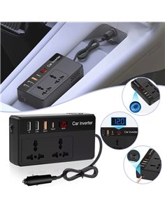 POWERTECH inverter αυτοκινήτου PTL-023, 200W, 12V DC σε 220V AC, με USB-C/3x USB