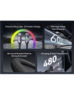 USAMS καλώδιο USB-C SJ752, 60W, 480Mbps, 1.2m, μαύρο