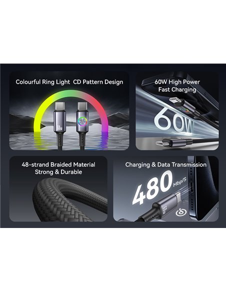 USAMS καλώδιο USB-C SJ752, 60W, 480Mbps, 1.2m, μπεζ