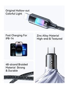 USAMS καλώδιο Lightning σε USB-C SJ749, 30W, 480Mbps, 1.2m, λευκό