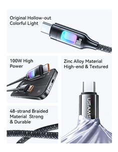 USAMS καλώδιο USB-C SJ750, 100W, 480Mbps, 1.2m, λευκό