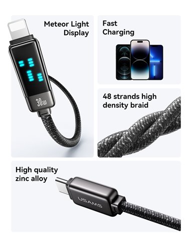USAMS καλώδιο Lightning σε USB-C SJ743, 30W, 480Mbps, 1.2m, λευκό