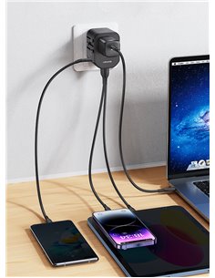 USAMS φορτιστής/αντάπτορας πρίζας US-CC179, USB-C & 2x USB, universal, 20W, μαύρος