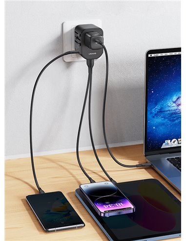 USAMS φορτιστής/αντάπτορας πρίζας US-CC179, USB-C & 2x USB, universal, 20W, μαύρος