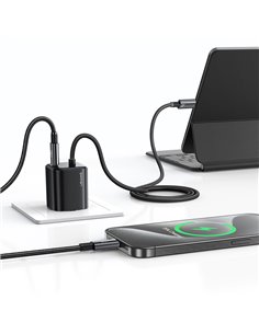 USAMS φορτιστής τοίχου CC264 με καλώδιο, USB-C, 30W, GaN, μαύρος