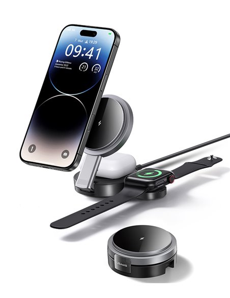 USAMS ασύρματος φορτιστής CD234, 3 σε 1, 15W, μαύρος