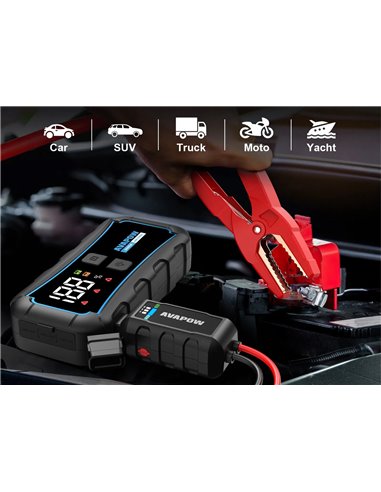 AVAPOW εκκινητής μπαταρίας αυτοκινήτου E5 Pro με φακό, 12V/2000A, 12000mAh