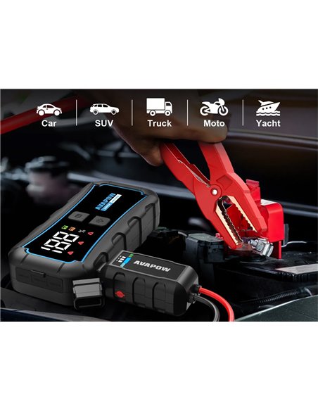 AVAPOW εκκινητής μπαταρίας αυτοκινήτου E5 Pro με φακό, 12V/2000A, 12000mAh