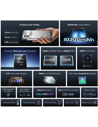 DOOGEE smartphone Blade10 Power, 6.6", 6/256GB, 10300mAh, IP68/IP69K, μαύρο