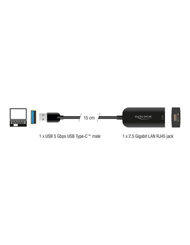 DELOCK αντάπτορας δικτύου 66045, USB, 2.5Gbps Ethernet, μαύρος