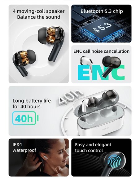 MIBRO earphones με θήκη φόρτισης M1, TWS, ENC, 25/350mAh, μπλε
