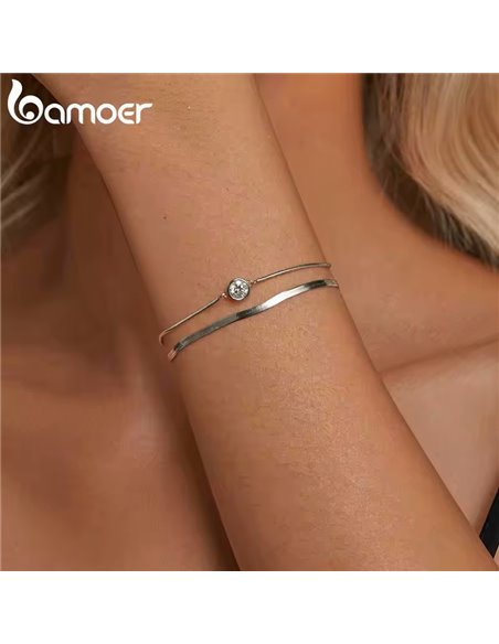 BAMOER βραχιόλι MSB022 με μοϊσσανίτη, ασήμι 925, ασημί